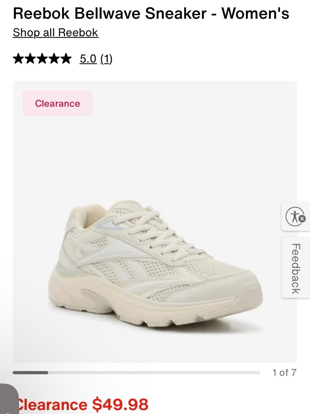 Reebok Women’s Cream White Mesh Athletic Sneaker